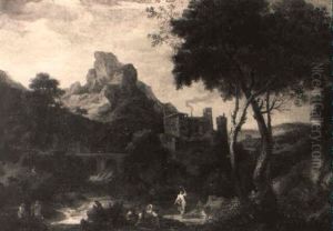 Figures In A Mountainous River Landscape Before A Villa