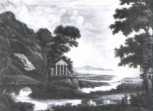 An Extensive Italianate Landscape With Herders And Cattle At A Pool by Jan Frans van Bloemen