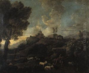 Paysage Italien Avec Un Berger Et Un Troupeau De Chevres by Jan Frans van Bloemen