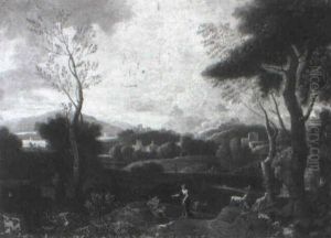 A Classical Landscape With A Shepherd And His Companion Conversing by Jan Frans van Bloemen