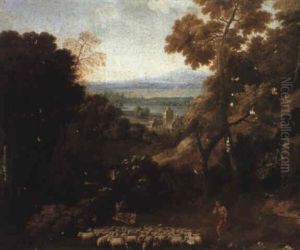 Extensive Italianate Landscape With Shepherd And Flock by Jan Frans van Bloemen