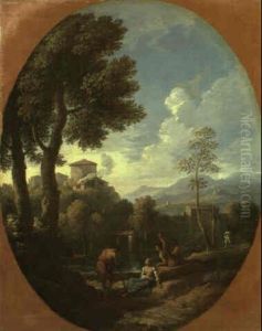 Italianate Landscape With Classical Figures Beside A Lake by Jan Frans van Bloemen