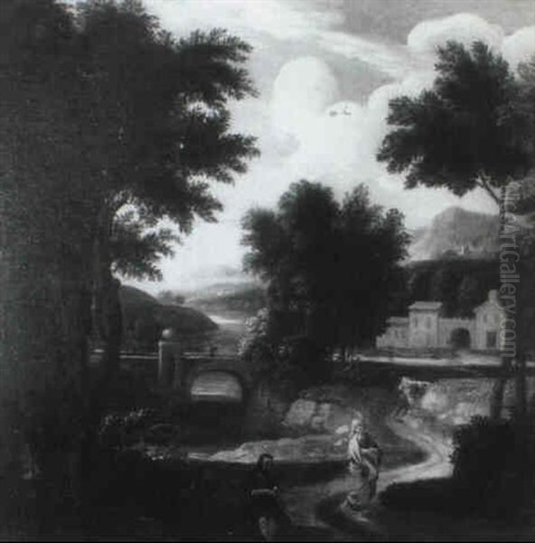 An Italianate River Landscape With Figures On A Track - view 1