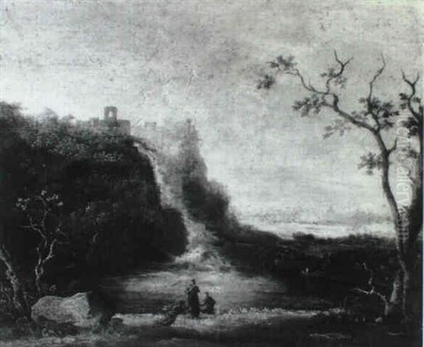 An Italianate Landscape With Peasants Resting By A Pool - view 1