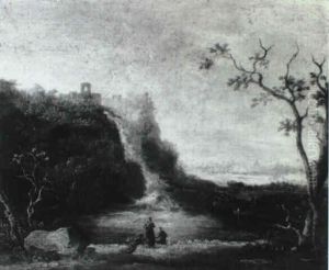 An Italianate Landscape With Peasants Resting By A Pool by Jan Frans van Bloemen