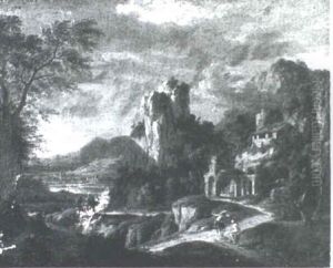Figures And Ruins In A Landscape by Jan Frans van Bloemen