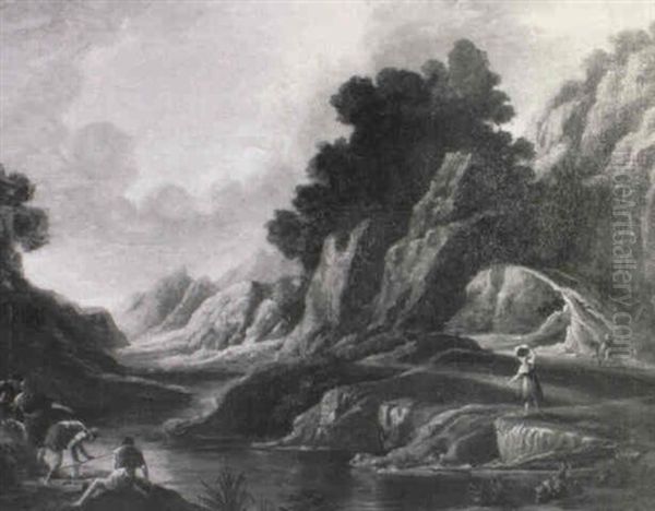 An Italianate Landscape With Peasants By A River - view 1
