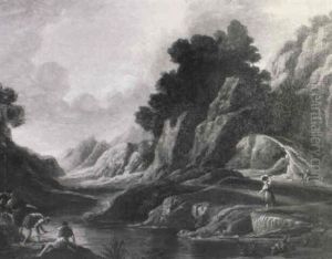 An Italianate Landscape With Peasants By A River by Jan Frans van Bloemen