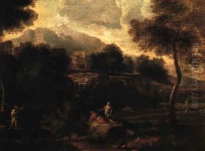 An Italianate River Landscape With Peasants Resting On A Bank by Jan Frans van Bloemen