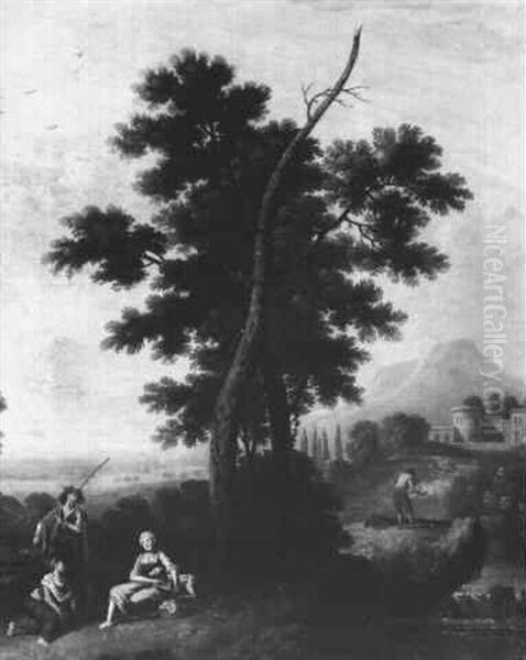 An Italianate Landscape With A Traveller Asking Directions From Two Peasant Women Before A Tree,.. - view 1