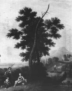 An Italianate Landscape With A Traveller Asking Directions From Two Peasant Women Before A Tree,.. by Jan Frans van Bloemen