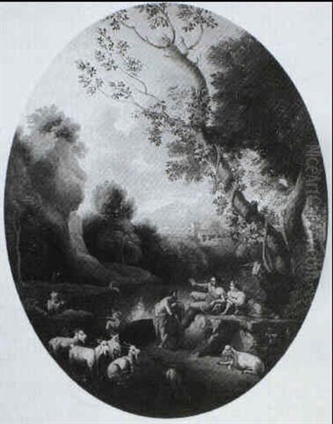 Shepherd Conversing With Two Travellers Beside A Lake - view 1