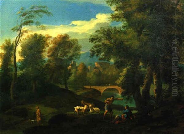 Italienische Flusslandschaft Mit Hirten - view 1