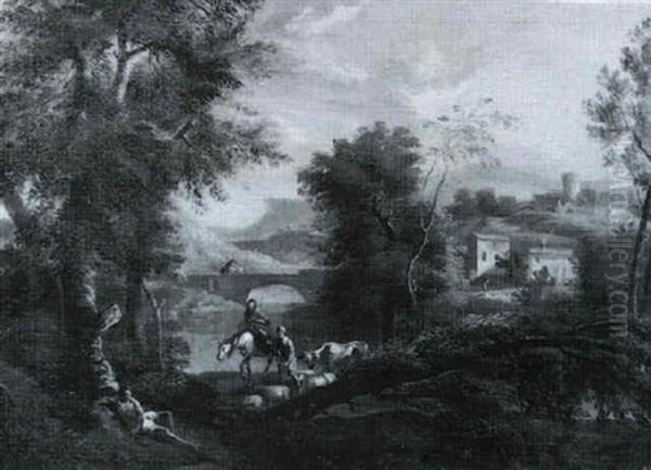 Italienische Flusslandschaft Mit Einer Reiterin - view 1