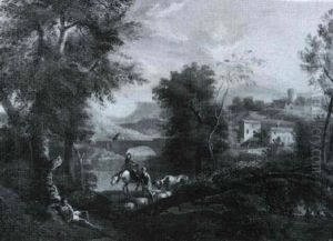 Italienische Flusslandschaft Mit Einer Reiterin by Jan Frans van Bloemen