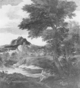 An Italianate Landscape With A Goatherd                     On A Track By A River