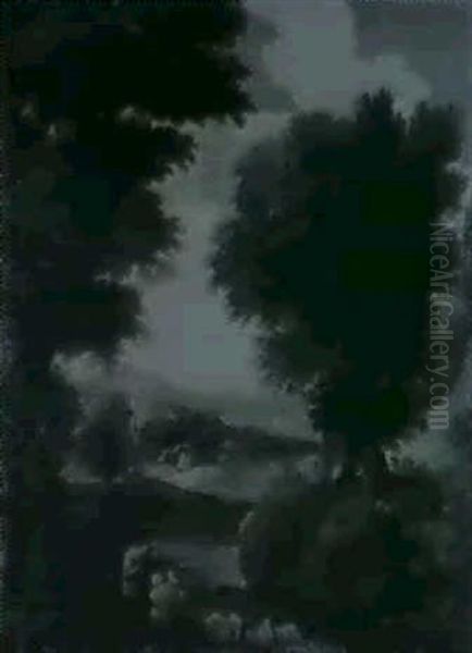 Figures In An Italianate Lake Landscape - view 1