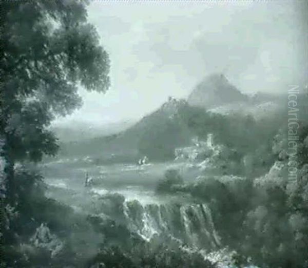 Berger Dan Un Paysage De Cascade Domine Par Un Chateau - view 1