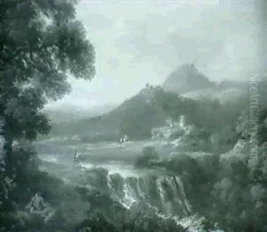 Berger Dan Un Paysage De Cascade                            Domine Par Un Chateau by Jan Frans van Bloemen