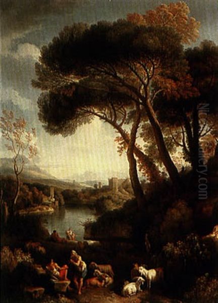 A Classical Landscape With Goatherds Resting Above A River Valley - view 1