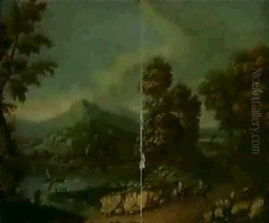 Paysage Fluvial Anime Avec Cavaliers