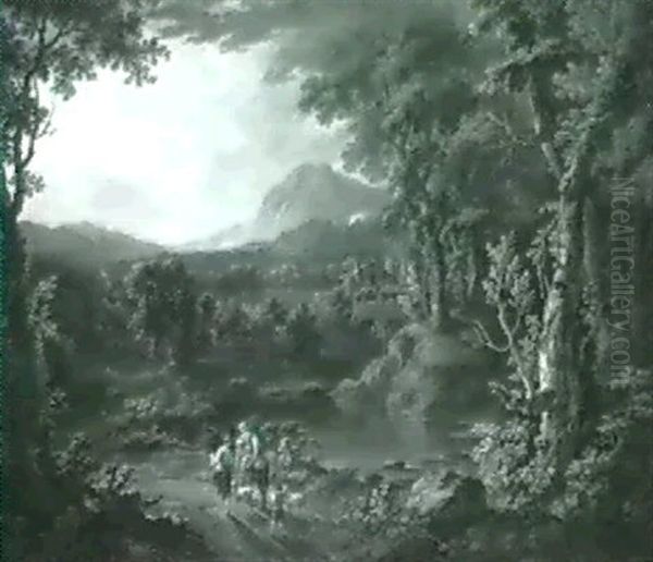 Sudliche Landschaft Mit Reiterin Und Hirten Auf Dem Weg Am Flub Vorn - view 1