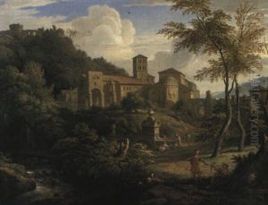 An Italianate Landscape With Fishermen By A Stream An Italianate Landscape With Fishermen By A Stream
