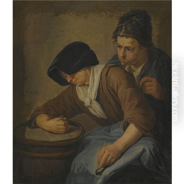 Interior With A Man And A Woman Smoking - view 1