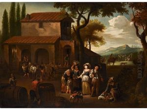 Der Traubenmarkt Nach Der Ernte by Pieter van Bloemen