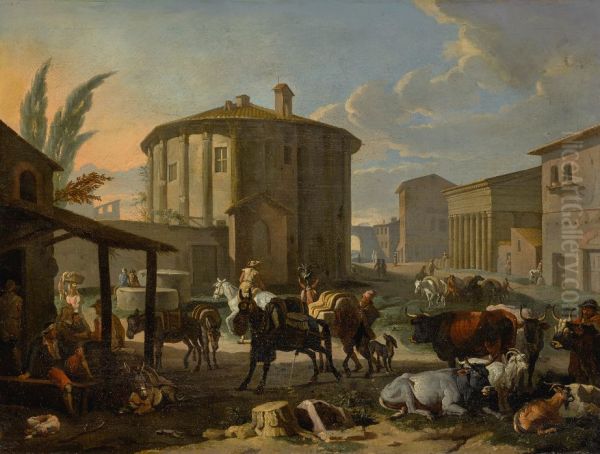 Roman Landscape With Figures And Animals In Front Of The Temple Of Vesta - view 1