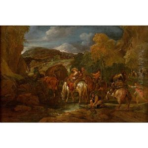 Une Scene De Bivouac Derriere Un Regiment De Cavalerie by Pieter van Bloemen