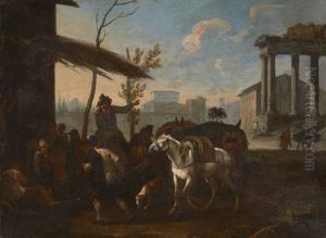 Halte De Paysans Sur Le Forum Romain by Pieter van Bloemen
