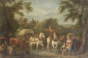 Travellers On Horseback With Cattle And Sheep by Pieter van Bloemen