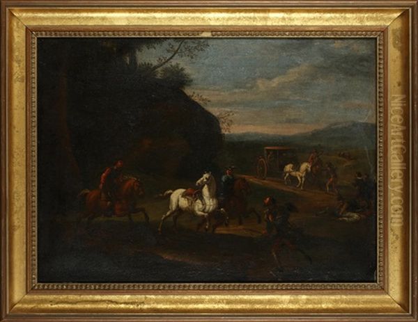 Bandits Attacking A Coach Party, On A Country Path - view 1