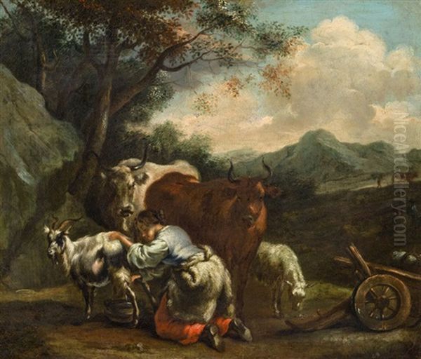 Landschaft Mit Kuhen Und Einer Ziegenmelkenden Hirtin - view 1