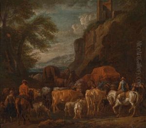 Sudliche Landschaft Mit Einer Viehherde Und Reitern Sudliche Landschaft Mit Einer Viehherde Und Reitern