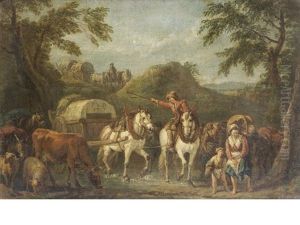 Travellers On Horseback With Cattle And Sheep by Pieter van Bloemen