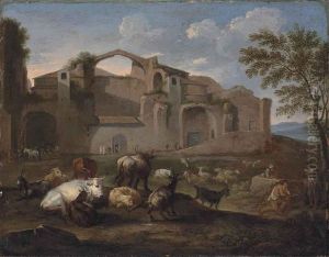The Baths Of Diocletian, Rome, With Drovers And Their Cattle In The Foreground
