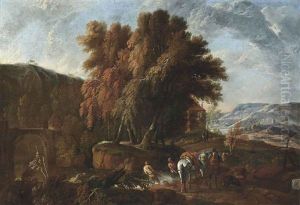 A Rocky River Landscape With Travellers And Their Horses In The Foreground