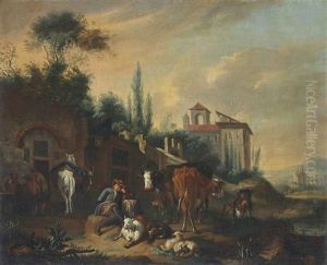 Jeune Berger Devant L'entree D'une Ferme Fortifiee by Pieter van Bloemen