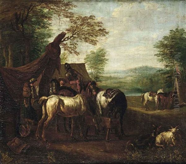 A Cavalry Setting Up Camp - view 1