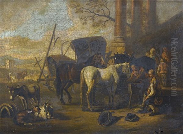 Landschaft Mit Rastenden Reisenden Und Pferden - view 1