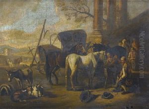 Landschaft Mit Rastenden Reisenden Und Pferden by Pieter van Bloemen