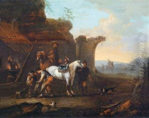 Ein Schimmel Vor Der Schmiede by Pieter van Bloemen