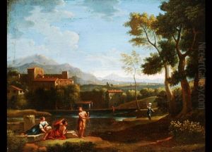 Italienische Landschaft Mit Ortsansicht Und Figurenstaffage by Pieter van Bloemen