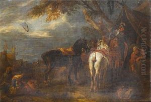 A Military Encampment With A Horseman Taking Refreshment Before A Tent A Military Encampment With A Horseman Taking Refreshment Before A Tent