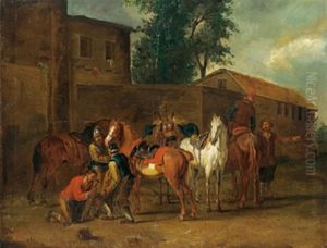 Pferde Beim Hufschmied by Pieter van Bloemen