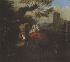 Zwei Hirten Mit Pferden, Kuhen Und Schafen by Pieter van Bloemen