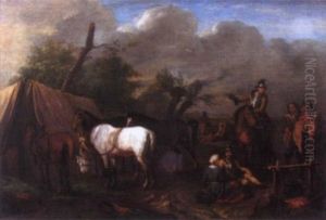 La Halte Des Cavalier Dans Un Campement by Pieter van Bloemen