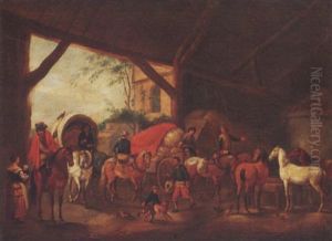 Geschaftiges Treiben In Den Stallungen by Pieter van Bloemen